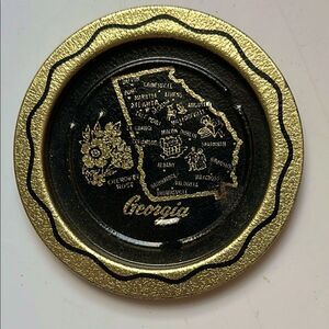 Vintage Black and Gold Georgia Souvenir Metal Coaster